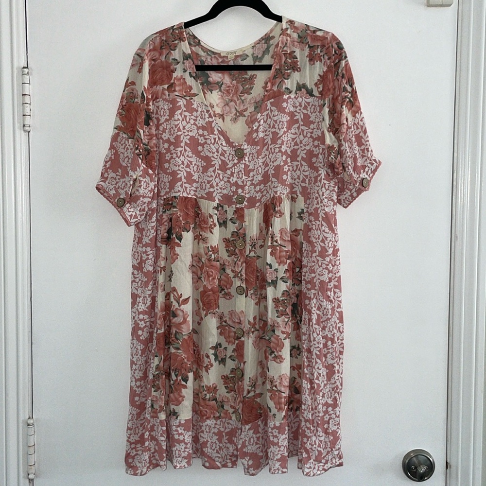 ODDY Pink Floral Dress with Buttons | L
